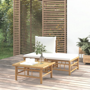 Set de muebles de jardín 3 piezas bambú y cojines blanco crema D