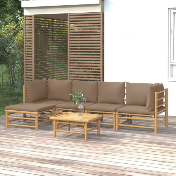 Set de muebles de jardín 6 piezas bambú con cojines gris taupé D