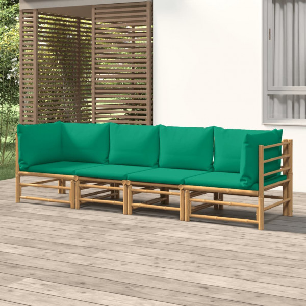 Conjunto de móveis de jardim de bambu de 4 peças com almofadas verdes D
