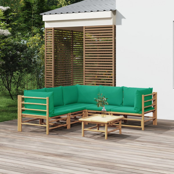 Set de muebles de jardín 6 piezas bambú con cojines verde D