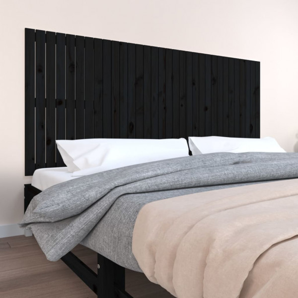 Cabeça de cama de parede madeira maciça pinho preto 204x3x90 cm D