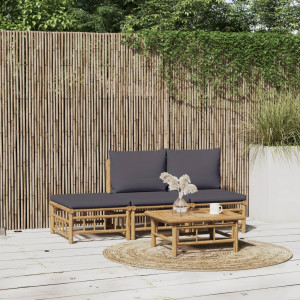 Set de muebles de jardín 4 piezas bambú con cojines gris oscuro D