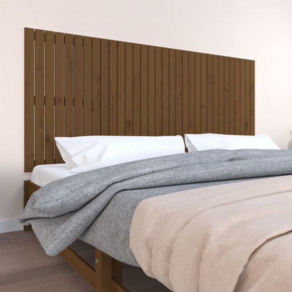 Cabecero cama pared madera maciza pino marrón miel 204x3x90 cm D