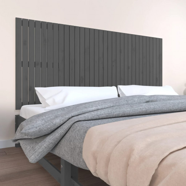 Cabecero de cama de pared madera maciza pino gris 204x3x90 cm D