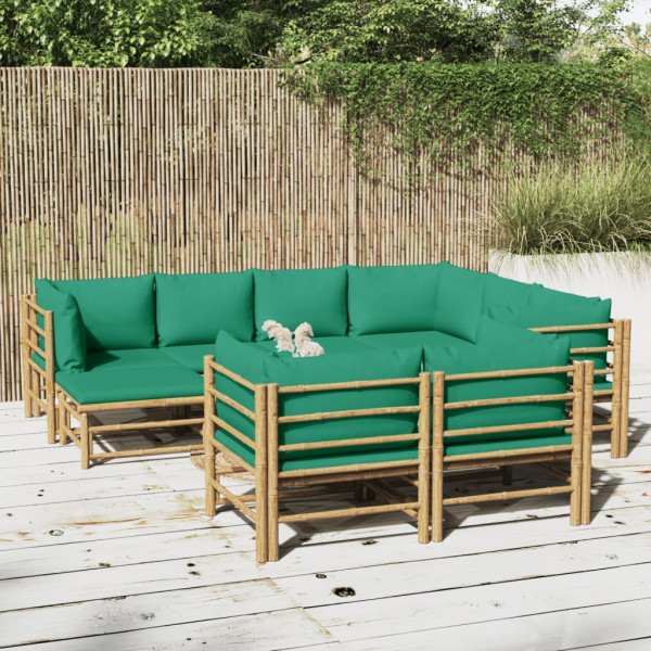 Conjunto de móveis de jardim 10 peças de bambu com almofadas verdes D