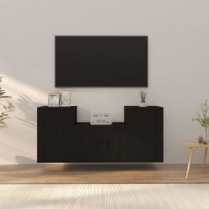 Set de muebles para TV 3 piezas madera contrachapada negro D