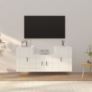 Set de muebles de TV 3 pzas madera contrachapada blanco brillo D