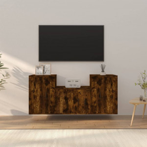 Set de muebles de TV 3 pzas madera contrachapada roble ahumado D