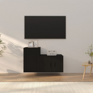 Set de muebles para TV 2 piezas madera contrachapada negro D