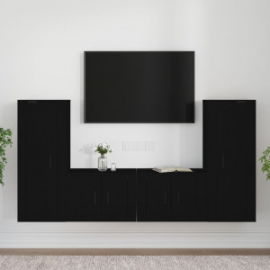 Set de muebles para TV 4 piezas madera contrachapada negro D