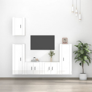 Set de muebles de TV 5 pzas madera contrachapada blanco brillo D