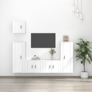 Set de muebles para TV 5 piezas madera contrachapada blanco D