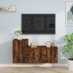 Set de muebles de TV 2 pzas madera contrachapada roble ahumado D