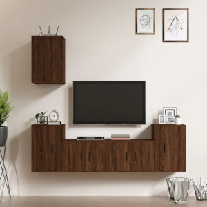 Set de muebles para TV 5 pzas madera contrachapada roble marrón D