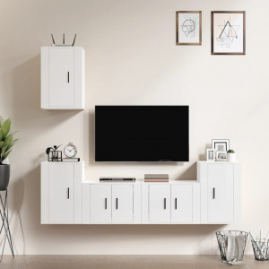 Set de muebles de TV 5 pzas madera contrachapada blanco brillo D