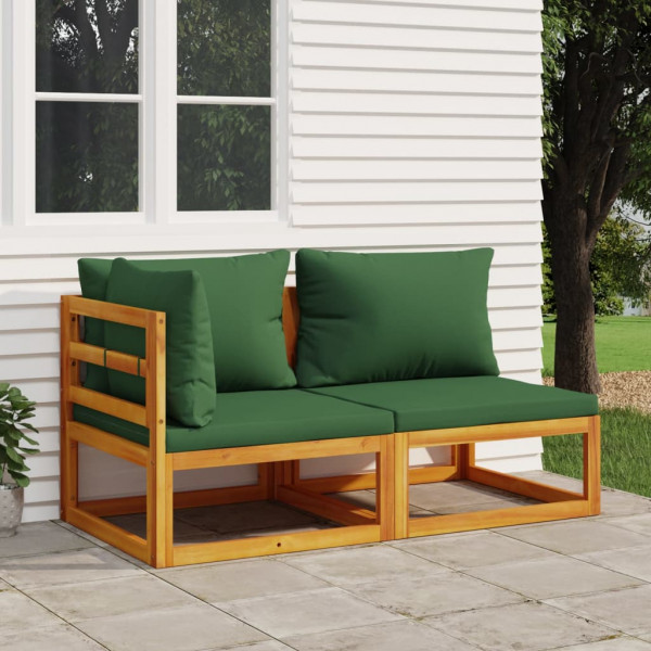 Sofas de jardim de 2 pessoas com almofadas de madeira maciça de acacia D