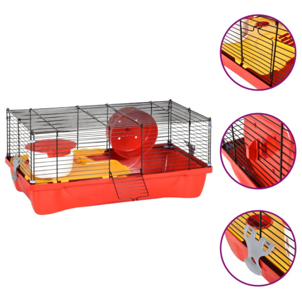 Caixa para hamster de polipropileno e metal vermelho 58x32x36 cm D