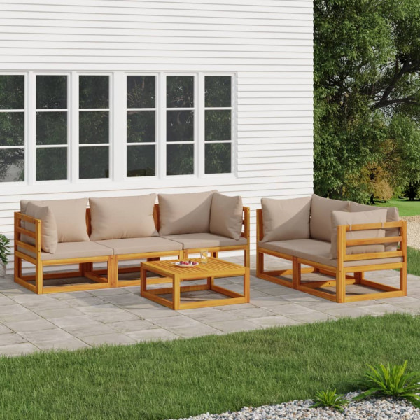Conjunto de móveis de jardim com 6 peças de madeira maciça e almofadas cinza-acinzentadas D