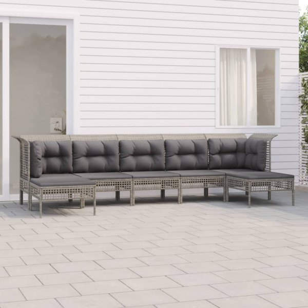 Set de muebles de jardín 7 pzas y cojines ratán sintético gris Set de muebles de jardín 7 pzas y cojines ratán sintético gris D