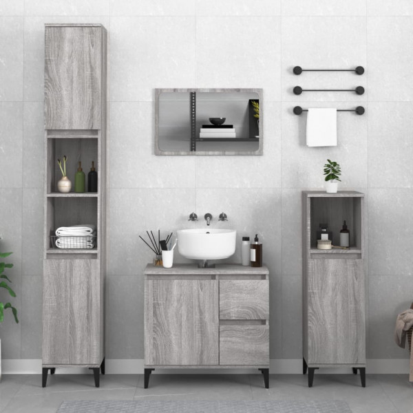 Armario de baño madera contrachapada gris Sonoma 30x30x100 cm D