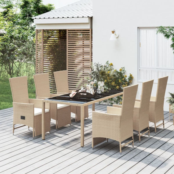 Set comedor de jardín 7 pzas con cojines ratán sintético beige D