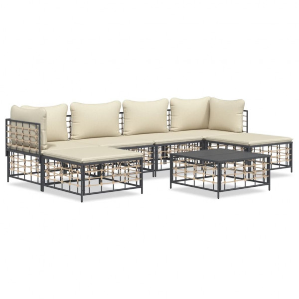 Set muebles de jardín 7 pzas y cojines ratán PE gris antracita D