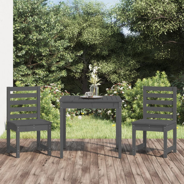 Mesa e cadeiras de jardim 3 peças em madeira maciça de pinho cinza D