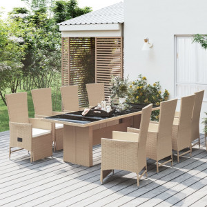 Set comedor de jardín 9 pzas con cojines ratán sintético beige D