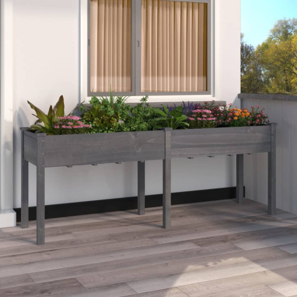 Jardinera con forro madera maciza de abeto gris 203x53x76 cm D