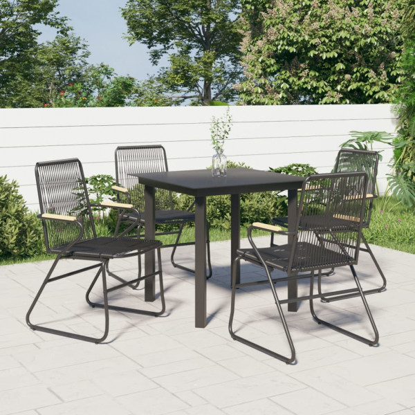 Conjunto de jantar de jardim 5 peças em rattan PVC preto D