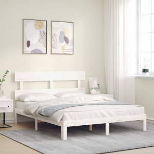 Estructura de cama con cabecero madera maciza blanco 160x200 cm D