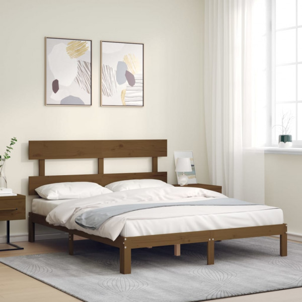 Estructura de cama con cabecero madera marrón miel 160x200 cm D