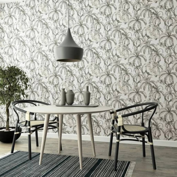 Topchic Papel de pared Monkey Jungle Leaves gris y negro D