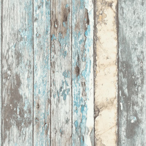 DUTCH WALLCOVERINGS Papel de parede pintado com pedaços de madeira azul PE10012 D