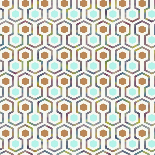 Good Vibes Papel de pared Hexagon Pattern verde y naranja D