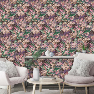 DUTCH WALLCOVERINGS Papel de parede Floral roxo D