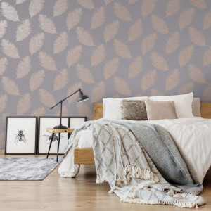 DUTCH WALLCOVERINGS Papel pintado Fawning Feather cinza e ouro rosa D