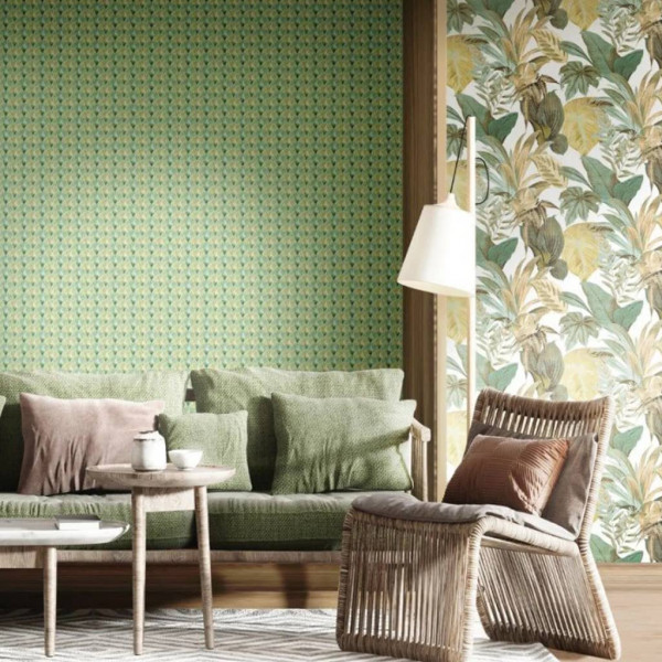 Topchic Big Leaves verde e beige papel de parede D