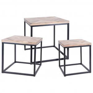 H&S Collection Conjunto de mesa lateral de madeira teca com 3 peças D