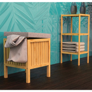 EISL Cesto de lavanderia 2 em 1 assento amortecimento de bambu 39x39x52.5 cm D