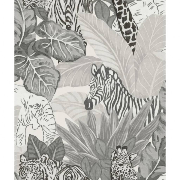 Good Vibes Papel de parede Jungle Animals cinza e preto D