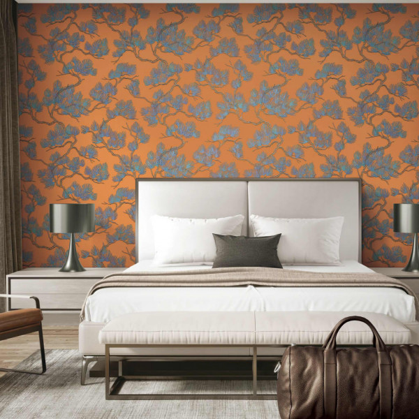 DUTCH WALLCOVERINGS Papel de pared pino azul y naranja D