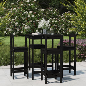 Set de mesa y taburetes altos jardín 5 piezas madera pino negro D