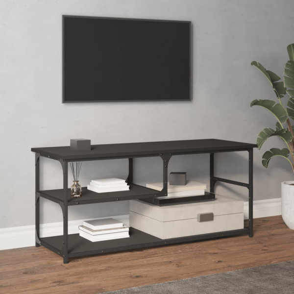 Mobiliário de televisão madeira contraplacada e aço preto 103x38x46.5 cm D