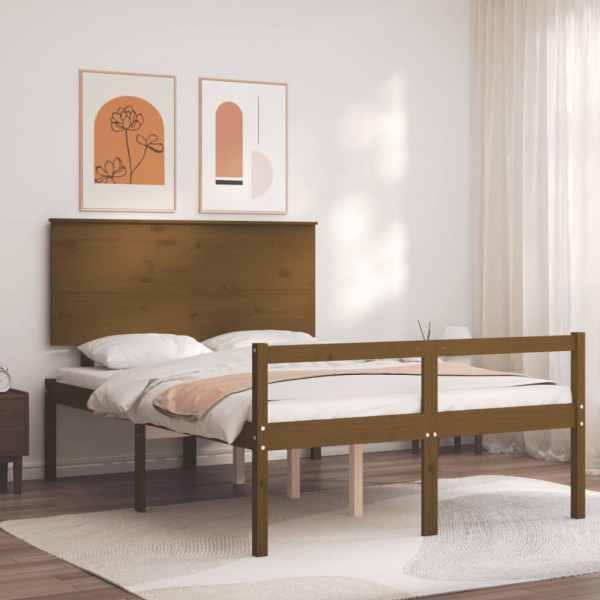 Estructura cama de matrimonio con cabecero madera marrón miel D