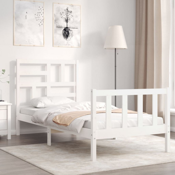 Estructura de cama con cabecero madera maciza blanco 100x200 cm D