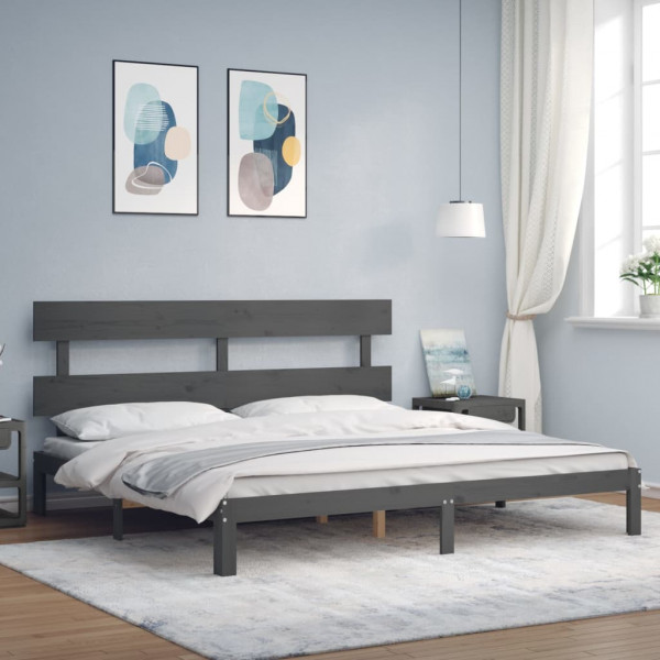 Estructura cama de matrimonio con cabecero madera maciza gris D