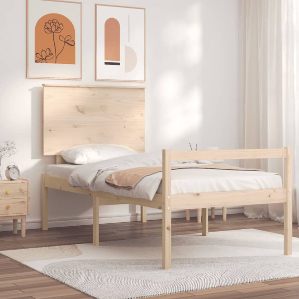 Estrutura de cama com cabeçalho de madeira maciça 90x200 cm D