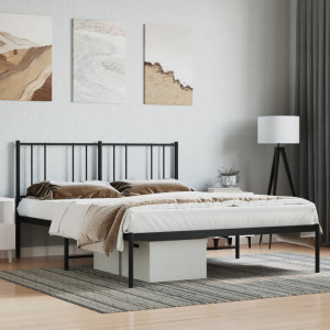 Estrutura de cama com cabeçalho de metal preto 160x200 cm D