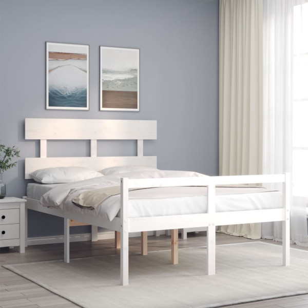 Estrutura de cama em madeira maciça branca com cabeceira 120x200 cm D